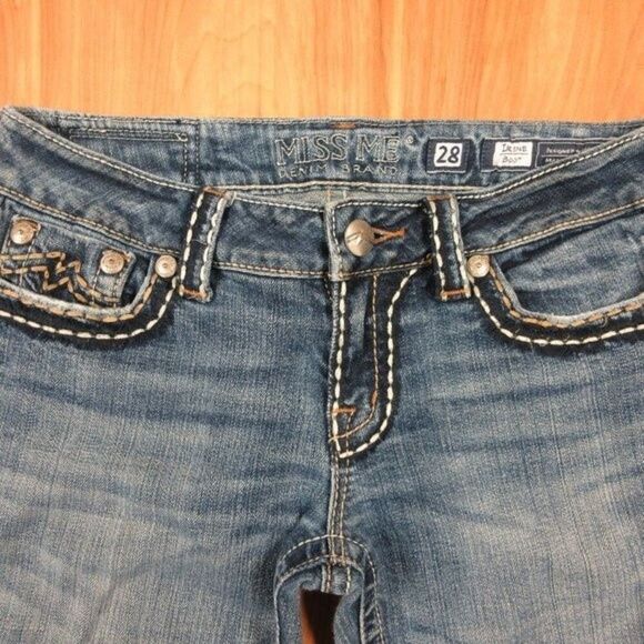 MISS ME Irene Boot Cut Embellished Jeans Womens Sz 28 (29) Wide Leg Flared Denim - Picture 6 of 16